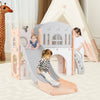 9 in 1 Toddler Slide L Shaped Kids Slide and Climber Playset with Basketball Hoop-Pink & Grey