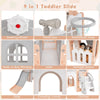 9 in 1 Toddler Slide L Shaped Kids Slide and Climber Playset with Basketball Hoop-Pink & Grey