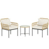 Outsunny 3 Piece Rattan Bistro Set, Wicker Garden Furniture Set with Cushions, Glass Top Coffee Table and Chairs for Outdoor, Patio, Balcony, Beige