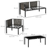 Outsunny 5 Seater Garden Corner Sofa Set, 4 Pieces Metal Garden Furniture Set with Loveseats, Glass Top Coffee Table, Breathable Mesh Pocket, Outdoor Conversation Furniture with Cushions, Light Grey