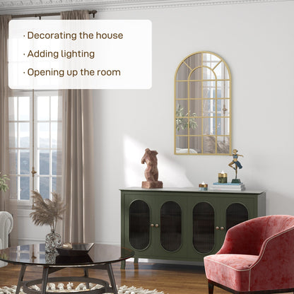 HOMCOM 110 x 65 cm Arched Decorative Wall Mirror for Bedroom Living Room, Modern Window Bathroom Mirror for Home Decor