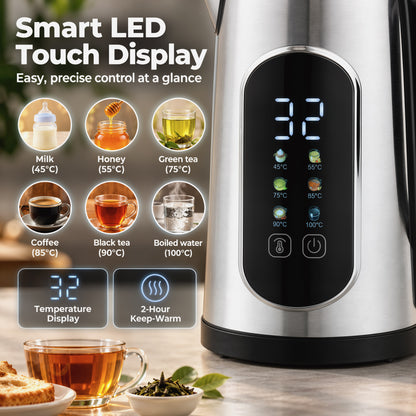 HOMCOM Kettle and Toaster Set with LED Touch Screen in Silver
