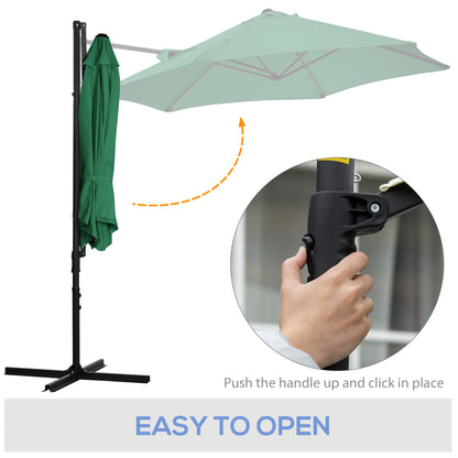 Outsunny 2.5M Garden Cantilever Parasol in Green