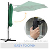 Outsunny 2.5M Garden Cantilever Parasol, Offset Roma Patio Umbrella Hanging Sun Shade Canopy Shelter with 360 Rotation and Cross Base, Green