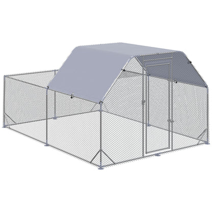 حظيرة دجاج PawHut Walk In Chicken Run مع سقف خارجي لـ 10-12 دجاجة، قن دجاج، قلم بط، 2.8 × 3.8 × 2 متر
