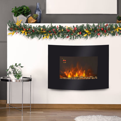 HOMCOM Led Wall Mounted Fireplace Curved Glass Electric Fire Place Fire Place 10 Colour Side Lights Slimline, 900/1800W