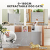 PawHut Retractable Stair Gate Extends Up to 180 cm Wide, Dog Gate for Doorways, Stairways, Hallways, Grey