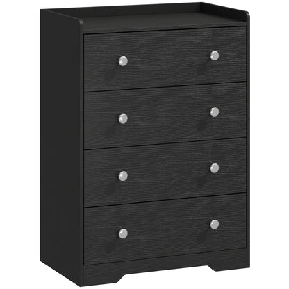 HOMCOM 4 Drawer Chest of Drawers, Modern Dresser for Bedroom, Storage Cabinet for Living Room Entryway, Black Wood Effect