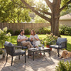 Outsunny 4 Piece Rattan Garden Furniture Set with Loveseat, Armchairs, Table, Steel Frame Wicker Patio Conversation Set, Grey