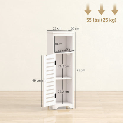 HOMCOM Bathroom Floor Cabinet, Bathroom Storage Unit with Louvered Door, Open Shelf, Adjustable Shelf, White, 22 x 20 x 75 cm
