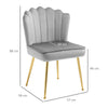 HOMCOM Shell Dining Chairs Set of 2, Upholstered Kitchen Chairs with Gold Metal Legs and Backrest, Velvet Fabric Lounge Leisure Chairs for Living Room, Reception Room, Grey