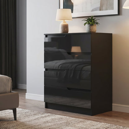 HOMCOM Chest of Four High Gloss Front Drawers - Black