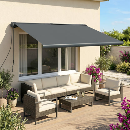 Outsunny Full Cassette Electric Awning with Remote Controller in Dark Grey