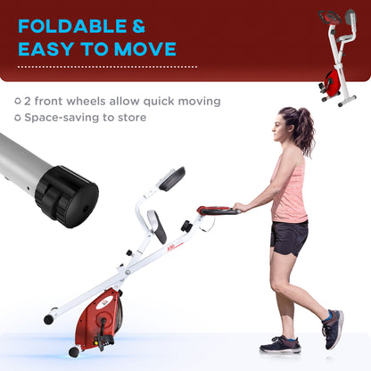 HOMCOM Folding Exercise Bike, Fitness Bicycle Indoor Trainer, 8-Level Magnetic Resistance Adjustable, with LCD Monitor, Pulse Sensor, Red