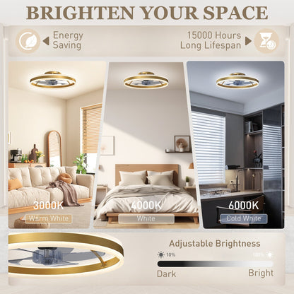 HOMCOM Ceiling Fan with Light and Remote, LED Mount Ceiling Fan with 3 Colour Temperatures, 6 Speed, 50 cm, Gold Tone