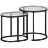 HOMCOM Nest of Tables with Steel Frame and Tempered Glass Tabletop, Modern Coffee Table Set of 2, Black
