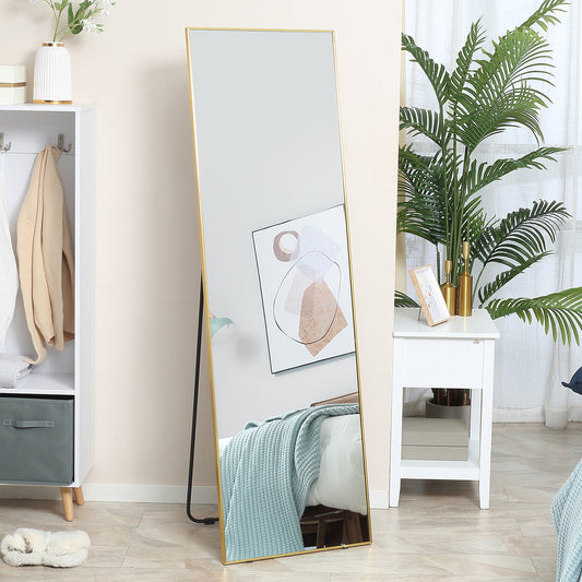 HOMCOM Full Length Mirror Wall-Mounted, 160 x 50 cm Freestanding Rectangle Dressing Mirror for Bedroom, Living Room, Gold Frame