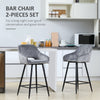 HOMCOM Bar Stools Set of 2, Velvet-Touch Fabric Counter Height Bar Chairs, Kitchen Stools with Steel Legs for Dining Area, Kitchen Island Barstools, Grey
