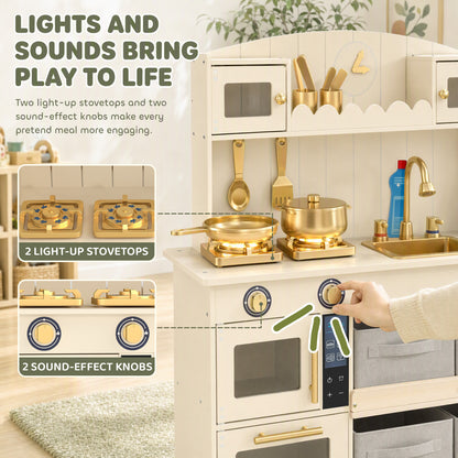AIYAPLAY Kids Play Kitchen with Lights & Sounds in Cream