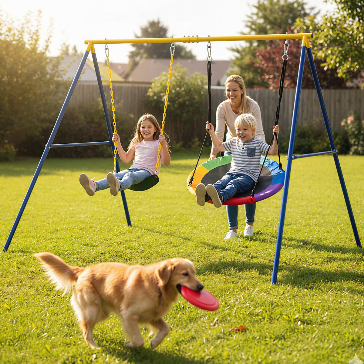 A-Frame Swing Stand for 2 Swings with Ground Stakes and Carabiners Heavy Duty-Yellow