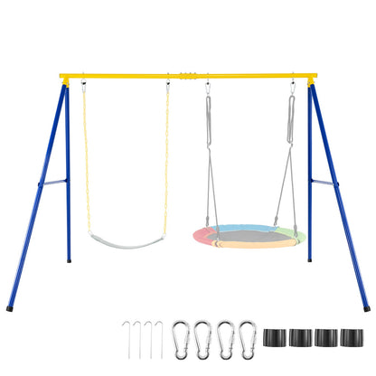 A-Frame Swing Stand for 2 Swings with Ground Stakes and Carabiners Heavy Duty-Yellow