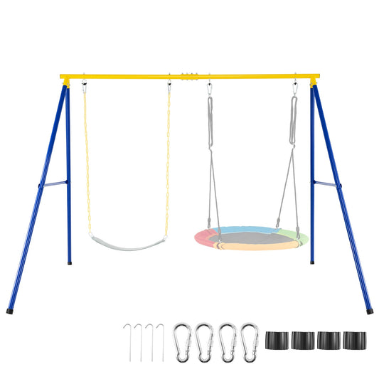A-Frame Swing Stand for 2 Swings with Ground Stakes and Carabiners Heavy Duty-Yellow