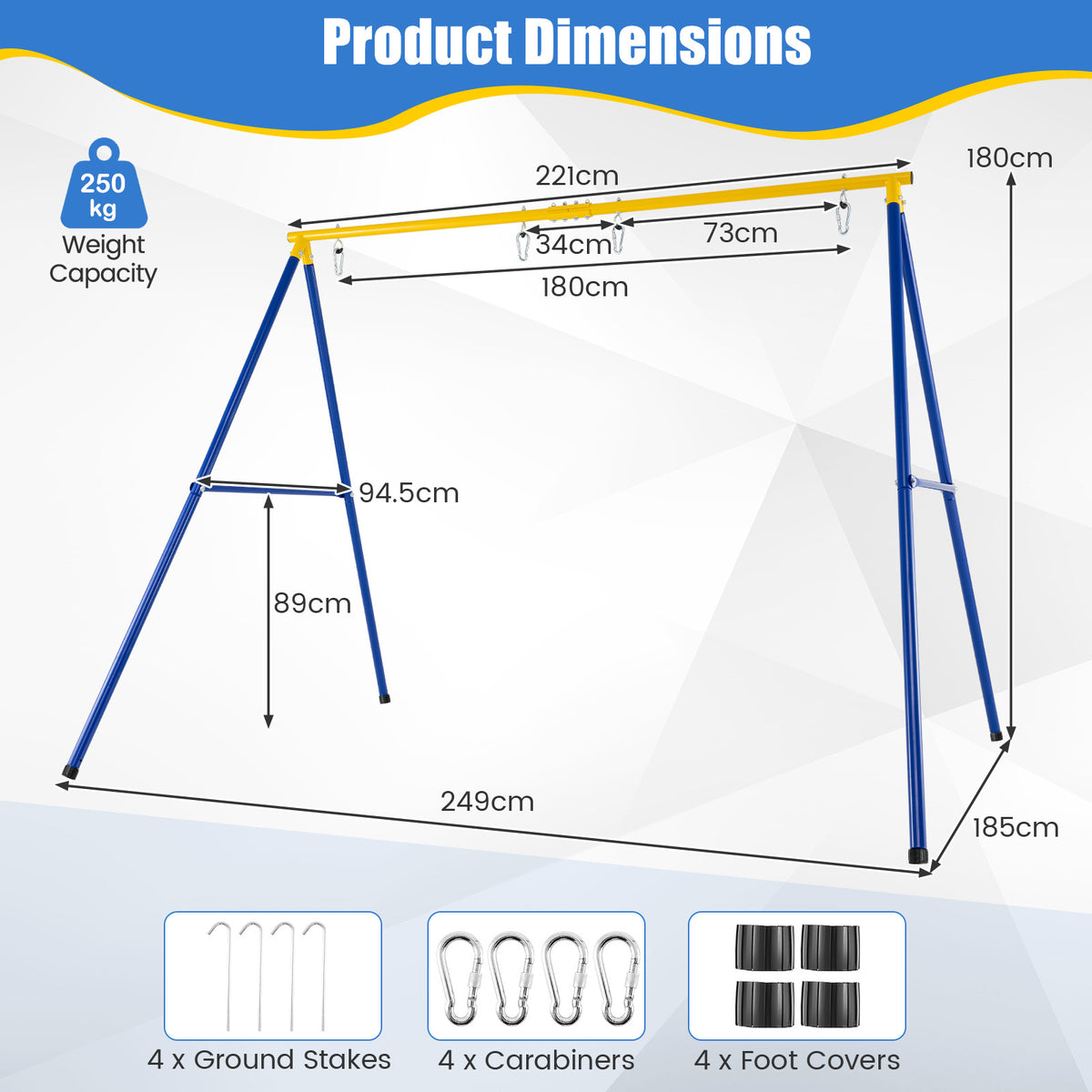 A-Frame Swing Stand for 2 Swings with Ground Stakes and Carabiners Heavy Duty-Yellow