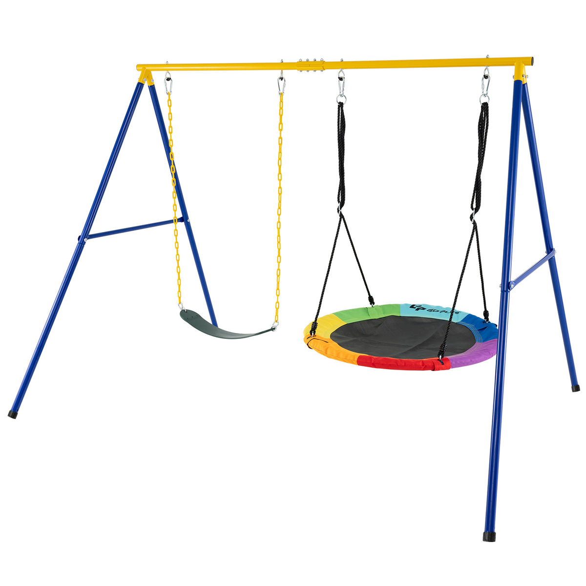 A-Frame Swing Stand for 2 Swings with Ground Stakes and Carabiners Heavy Duty-Yellow