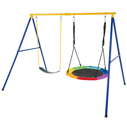 A-Frame Swing Stand for 2 Swings with Ground Stakes and Carabiners Heavy Duty-Yellow