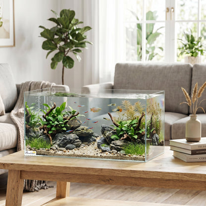 PawHut Fish Tank Bare Glass for DIY Glass Aquarium with Protective Base Mat 51L Transparent for Fish Shrimps