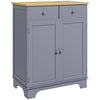 HOMCOM Side Storage Multi-use Sideboard Table Kitchen Floor Cabinet with Solid Wood Top, Adjustable Shelf, Drawer, Grey