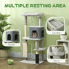 PawHut 132cm Cat Tree w/ Scratching Posts, Pad, Cat Bed, Cat House, Jumping Platform, Grooming Brush, Anti-Tip Kit, Light Grey