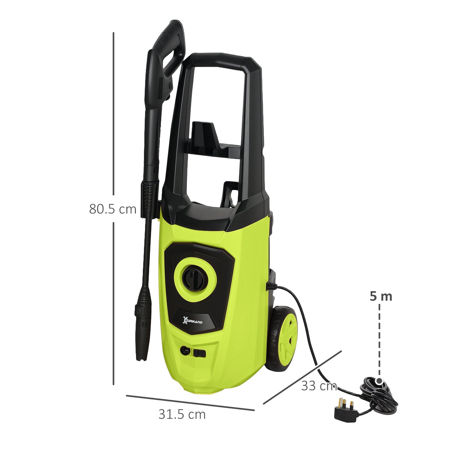 DURHAND 1800W High Pressure Washer, 150 Bar Pressure, 510 L/h Flow, High-Performance Portable Power Washer Jet Wash Cleaner with 6M Hose, Snow Foam Bottle for Garden, Car, Furniture, Green