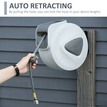 DURHAND Retractable Air Hose Reel, Wall Mount Auto Rewind Hose- Reel, 15m+ 140cm Diameter 3/ 8" 9.5mm, Connector 1/ 4" BSP, Grey