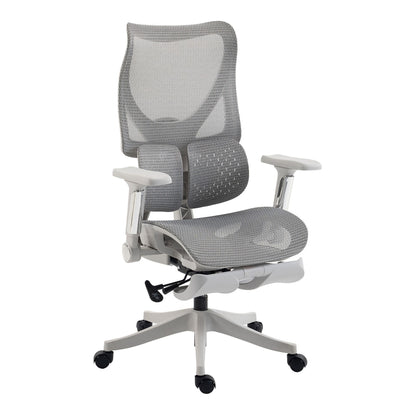 HOMCOM Ergonomic Office Chair with Lumbar Support, Mesh Reclining Desk Chair with Footrest, Adjustable High Back, Grey