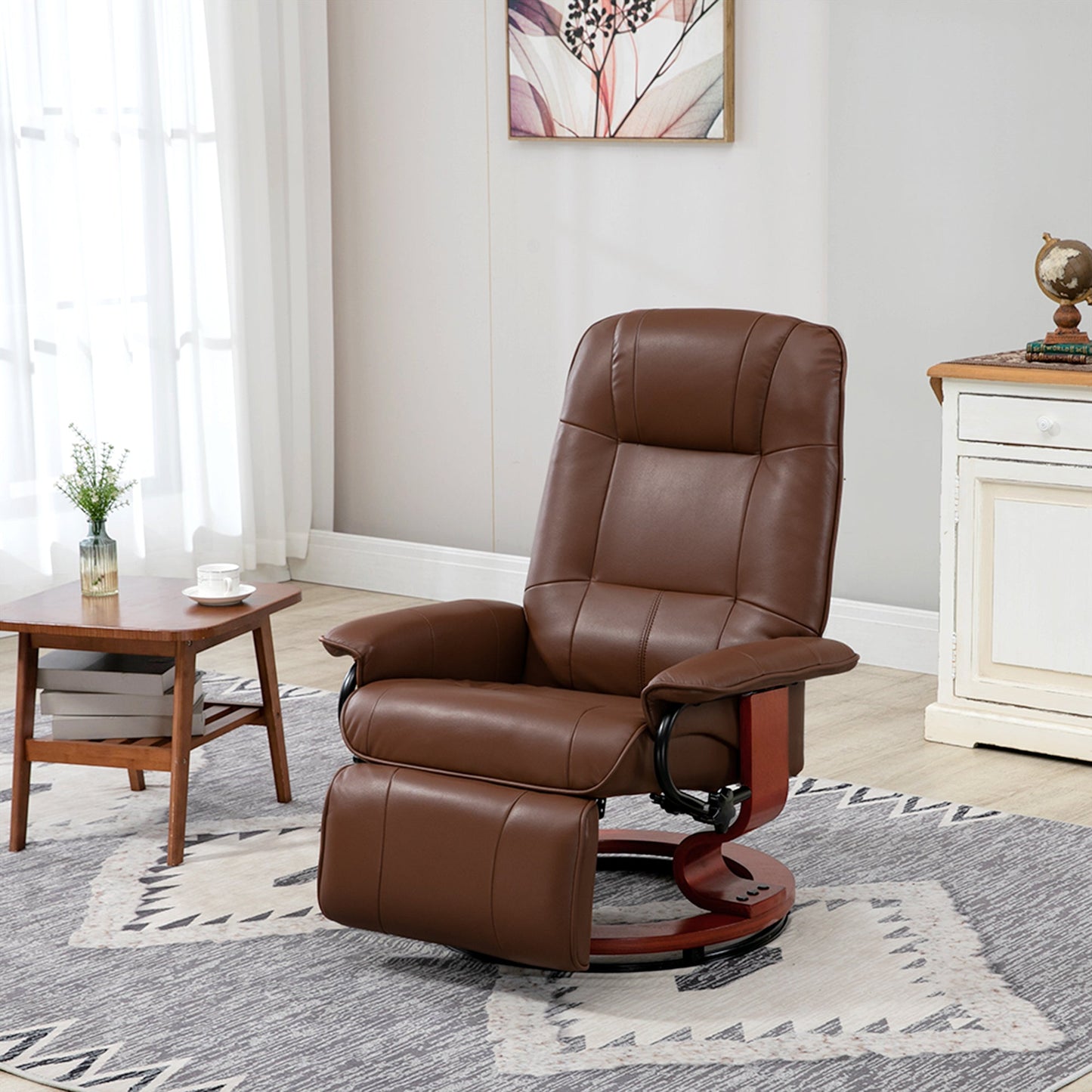HOMCOM Faux Leather Armchair, with 145 degrees Reclining Back and Footrest - Brown