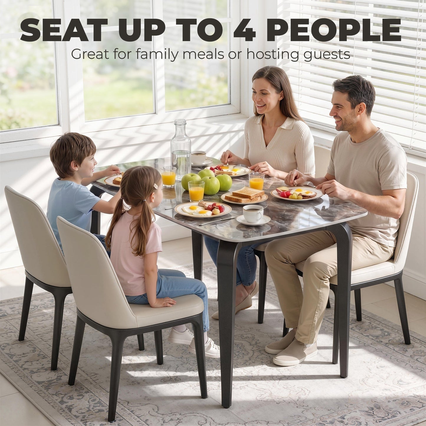 HOMCOM Dining Table for 4, Modern Kitchen Table with Sintered Stone Tabletop, Metal Legs, Brown