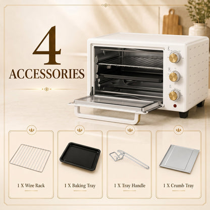 HOMCOM 21L Mini Countertop Oven, 100°C-230°C Adjustable Temperature, White