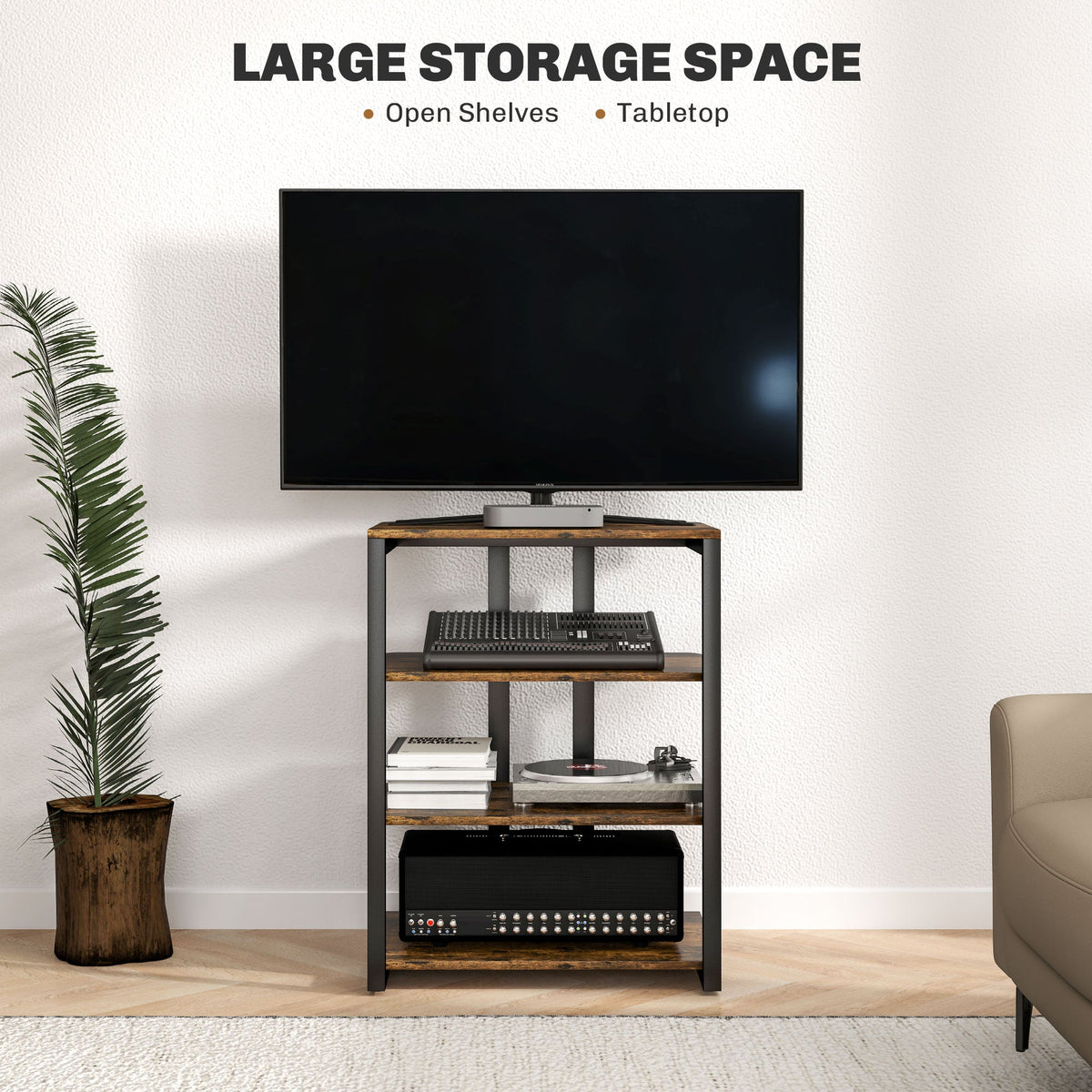 HOMCOM HiFi Stand, with Four Storage Shelves - Rustic Brown