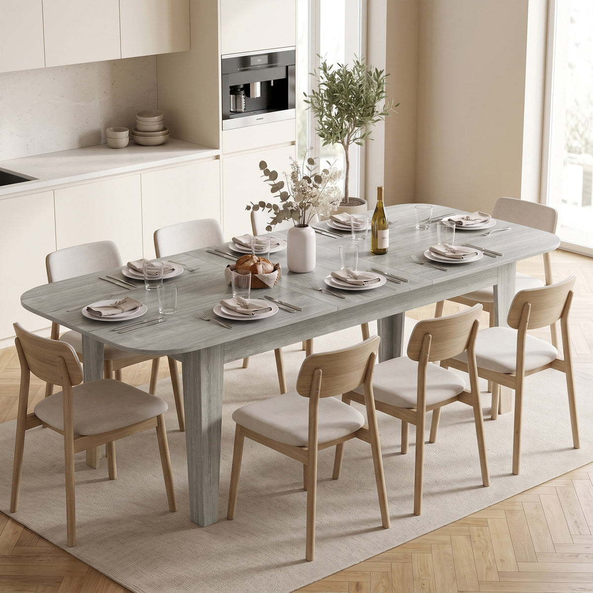HOMCOM Extendable Oval Dining Table for 4-6 in Grey Wood Effect
