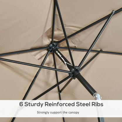 Outsunny 3x2m Patio Parasol Garden Umbrellas Canopy with Aluminium Tilt Crank Rectangular Sun Shade Steel, Khaki