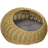 PawHut Wicker Cat House with Washable Cushion for Indoor Cats, Light Brown