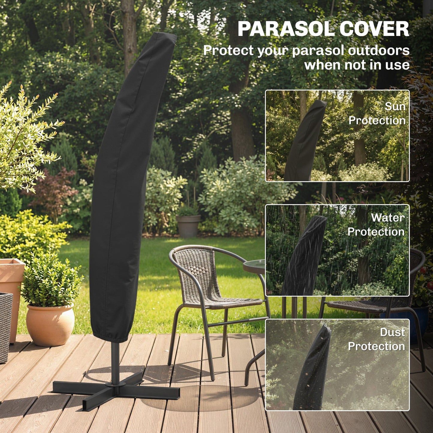 Outsunny 3m Overhanging Parasol, with Base, Weights and Cover - Black