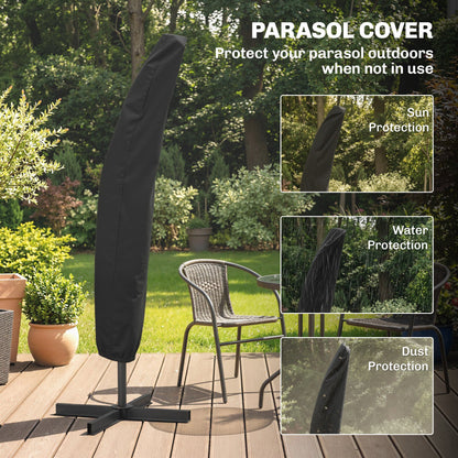 Outsunny 3m Overhanging Parasol, with Base, Weights and Cover - Black