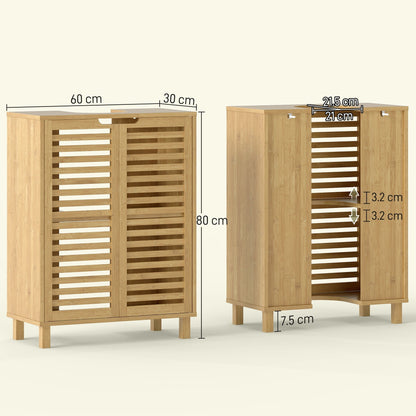 HOMCOM Under Sink Bathroom Cabinet, Freestanding Bamboo Under Sink Cabinet with Louvered Doors and Adjustable Shelf, Natural