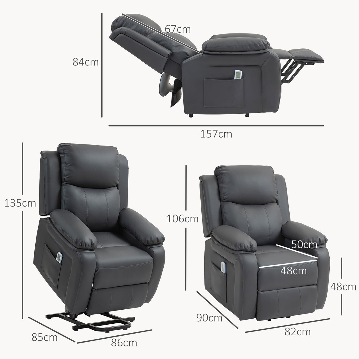 HOMCOM Riser and Recliner Chair with Vibration Massage in Dark Grey