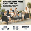 Outsunny 4 Piece Rattan Garden Furniture Sofa Set with Loveseat, Armchairs, Glass-Top Coffee Table and Cushions, Black