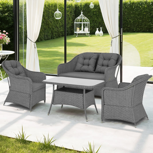 Outsunny Four-Piece Rattan Set in Light Grey