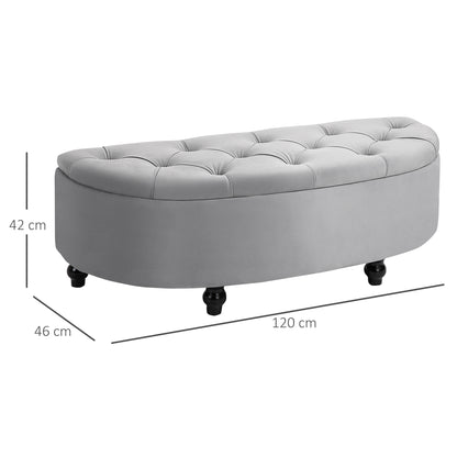 HOMCOM Semi-Circle Ottoman Storage Bench in Light Grey