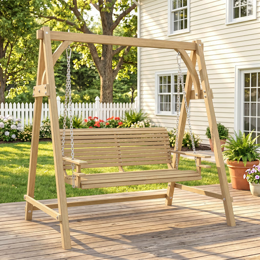 Outsunny 2 Seater Garden Swing Seat in a Natural Wood Finish